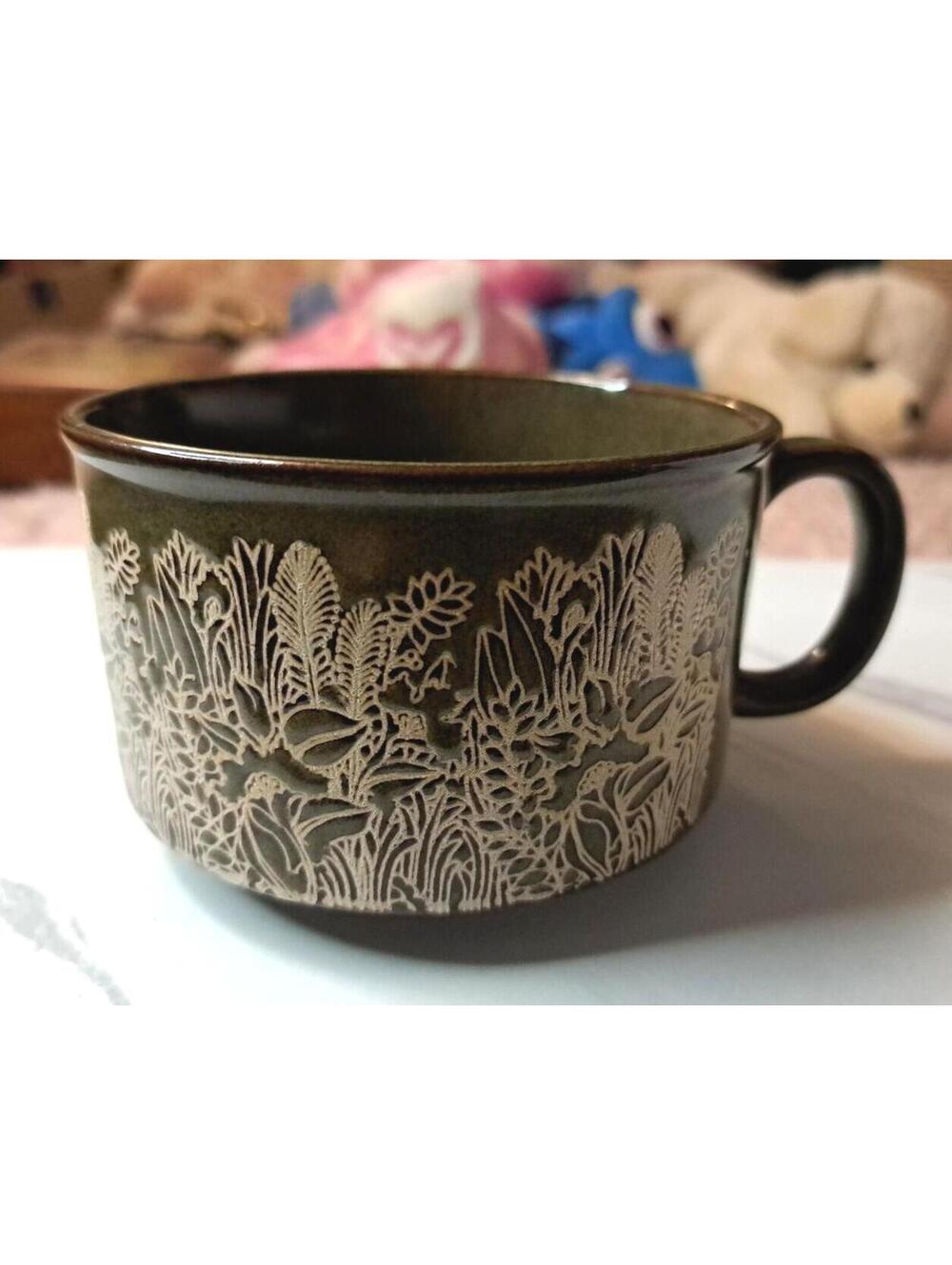 Vintage MCM Japanese Ceramic Green/Brown Jumbo Coffee/Soup Mug
